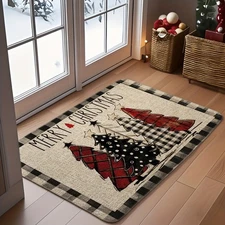 1 plush checkered Christmas tree doormat, diatomaceous earth floor mat