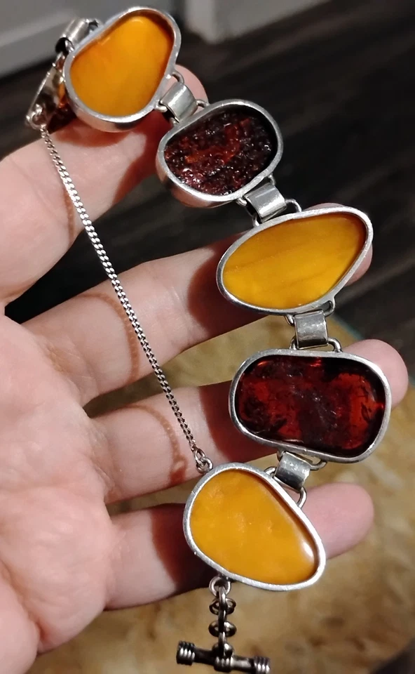 Pulsera de caramelo/coñac ámbar genuino con palanca de cadena de seguridad 925 Foto 3 de 4