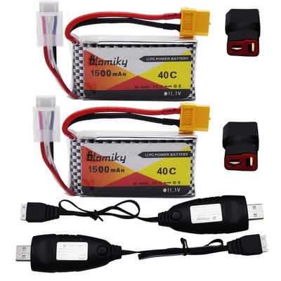 2 Pack 11.1V 3S 1500mAh Lipo Battery with XT60 Plug and 2 USB Cables Suitable
