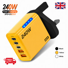 240W Quick Charger UK Plug Fast Wall Charger Power Adapter 5 Port USBC PD Type C
