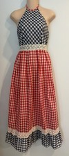 University Park 70's Vintage Gingham Checkered Halter Maxi Dress Lace Trim sze 5