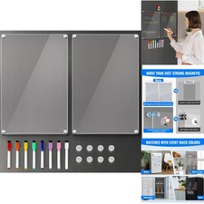Set of 2 Acrylic Magnetic Whiteboards 12'' x 8'' for Fridge With Markers