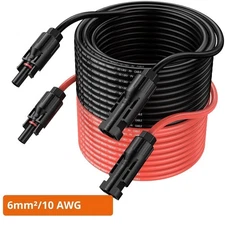 Black+Red 10 AWG Solar Panel Extension Cable Silicone Flexible Wire Connectors