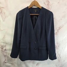 J Crew Blazer Womens XS 2 Navy Blue Double Breasted Collarless French Girl