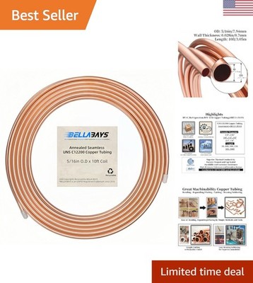 Pure C12200 Copper Tubing 5/16'' OD x 10ft Seamless Coil for HVAC & DIY Projects
