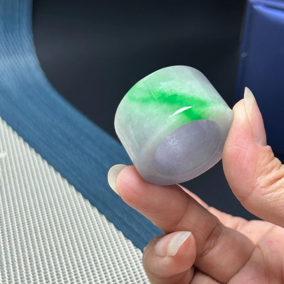 Man Ring Natural Green&Purple Jade Jadeite Vintage Archery thumb Ring Size23MM - Image 2 of 4