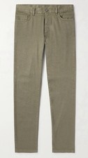 NWT Zegna Linen-Cotton Slim Fit Jeans Olive G...