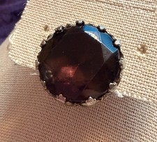 Vintage Art Deco Style Purple Amethyst Glass Clip On Earrings Crown Set Silver