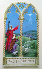 Nativity embossed vintage Christmas greeting card A8