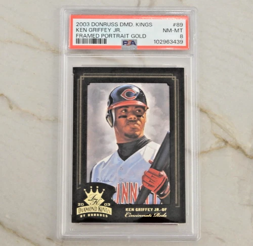 Ken Griffey Jr 2003 Donruss Diamond Kings #89 FRAMED PORTRAIT GOLD  /100 ~ PSA 8
