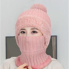 Women Beanie Hats One Piece Fleece Lined Knit Balaclavas Mask Skull Neck Winter