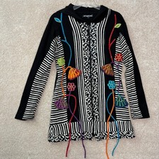 LEOPARDS ROSES Boho Embroidered Sweatshirt Women's Small Black Cotton Art