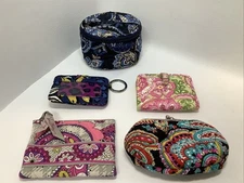 Vera Bradley Lot-5 Small Cosmetic-Key Ring-Zip & Kiss Lock Coin & Picture Holder