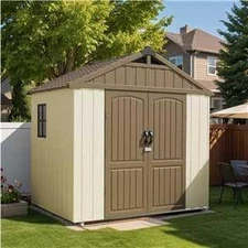8 X 6 FT Plastic Outdoor Storage Shed with Floor, Resin Shed with Window and Loc