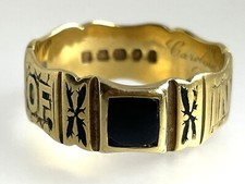 18ct Gold Trauerschmuck Ring Onyx Emaille Victorian Memento Mori 1874