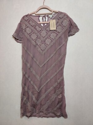NWT Sundance Dress Petite XXS Embroidered Lace Sheer Lined Boho Chic Mauve 
