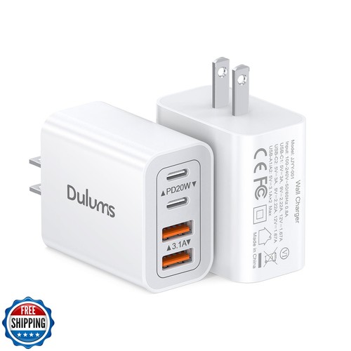 40W USB C Charger Cube, 2-Pack Wall Plug Fast Charging Block, 4-Port PD+QC Po