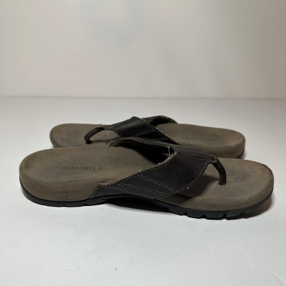 Merrell Mens Flip Flops Size 7 Brown Leather (J598617) (121 Box 15) - Image 4 of 4