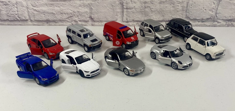 *NUEVO* Lote de 10 autos clásicos Welly Diecast Hummer H3 Mustang BMW 4,75 pulgadas Foto 3 de 4