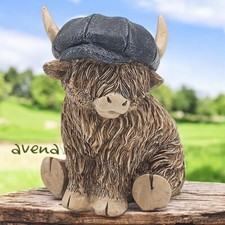 Highland Cow With Flat Cap Ornament Resin In Gift Box Brand New 12cm
