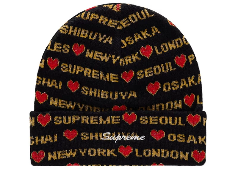 Bonnet Coeurs Unisexe Suprême Couleur Noir