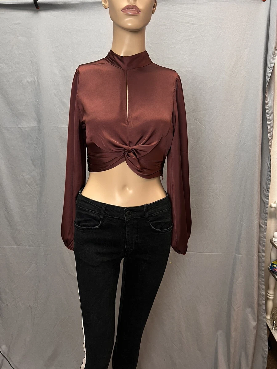 brown puff sleeve crop top