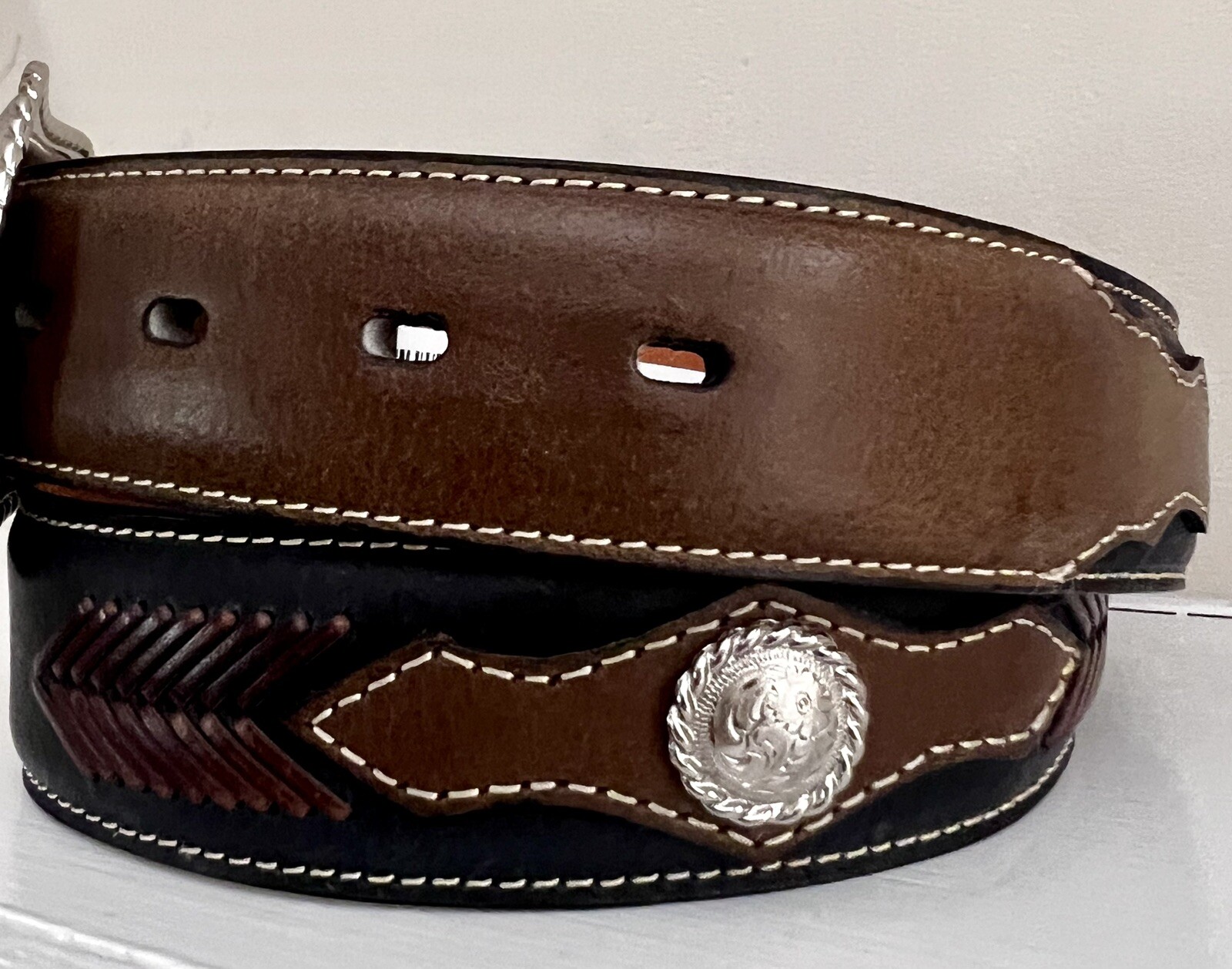 NWT Nocona Belt Co. Genuine Leather Black/Brown UNISEX SZ34 #N2474001 Western