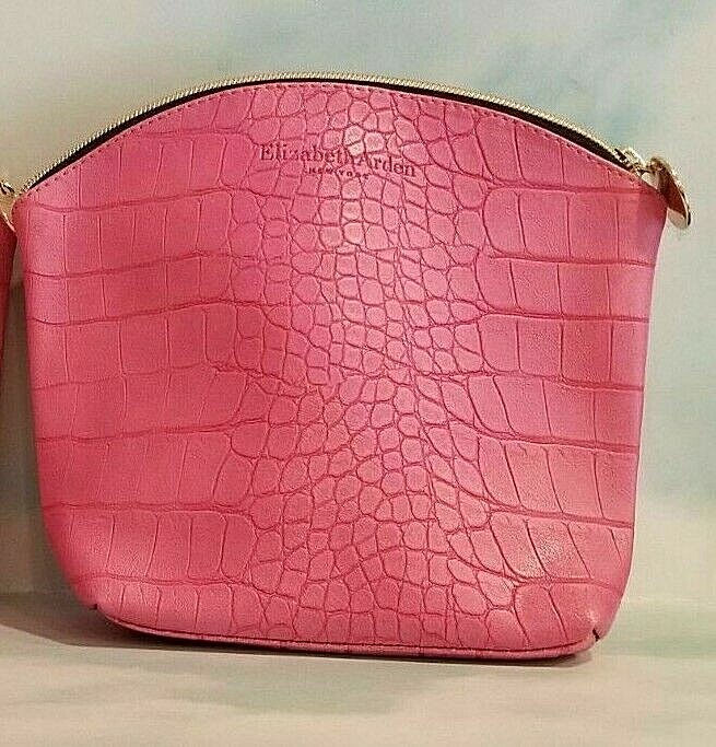 Elizabeth Arden Pink Cosmetic Travel Bag Case Crocodile Print Faux