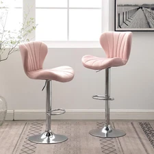 Ellston Velvet Adjustable Swivel Barstools in Pink, Set of 2