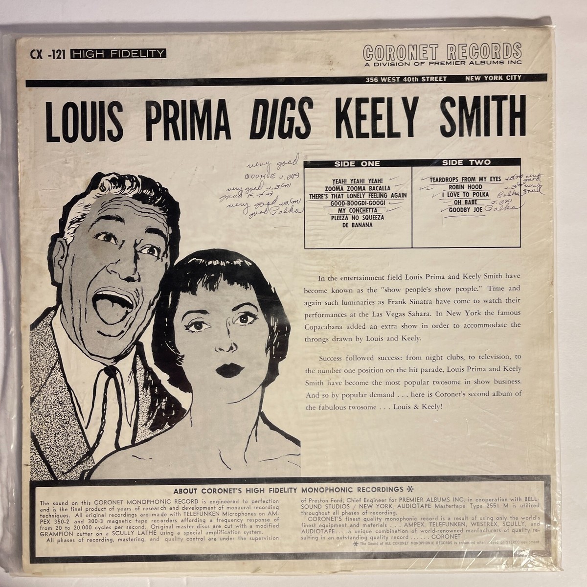 Louis Prima & Keely Smith ‎– Louis Prima Digs Keely Smith Vinyl