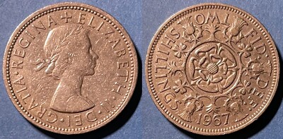Great Britain 1967 2 Shillings - Elizabeth II KM-906 Copper-nickel XF #109