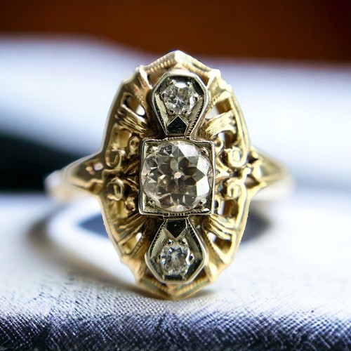 Antique Circa 1890'S Three Stone Ring 14K Yellow Gold Over 2Ct Simulated Diamond