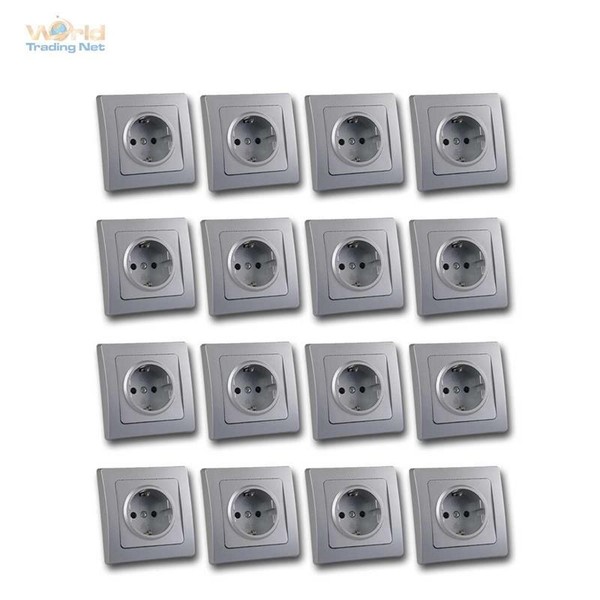 Delphi 16Er Set Schutzkontakt Steckdose Silber 250V~ 16A Klemmanschluß Up Rahmen-image