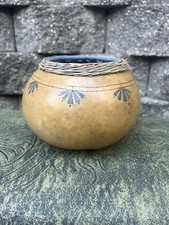 Vintage Gourd Art Hand Painted Pine Needle Rim