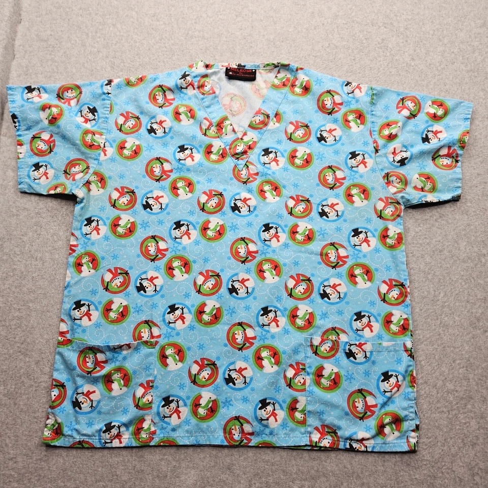 Melrose Christmas Women's Size Large Blue Scrub Top Pattern Snowman Shirt 1 - Image 2 of 4