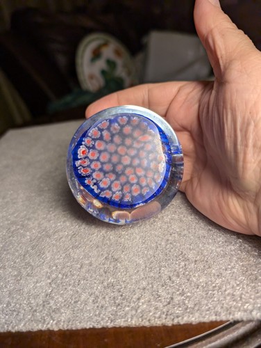 Millefiori Art Glass Paperweight Red White And Blue 2” Tall 3” Wide - Picture 5 of 9