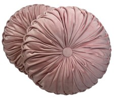 Set Of 2 Dusty Rose Pink 14.5  Round Velvet Pintuck / Ruched Pillows EUC
