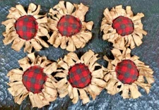 Primitive Flowers Bowl Fillers Handmade Ornies Ornaments/Grunged/Buffalo Plaid