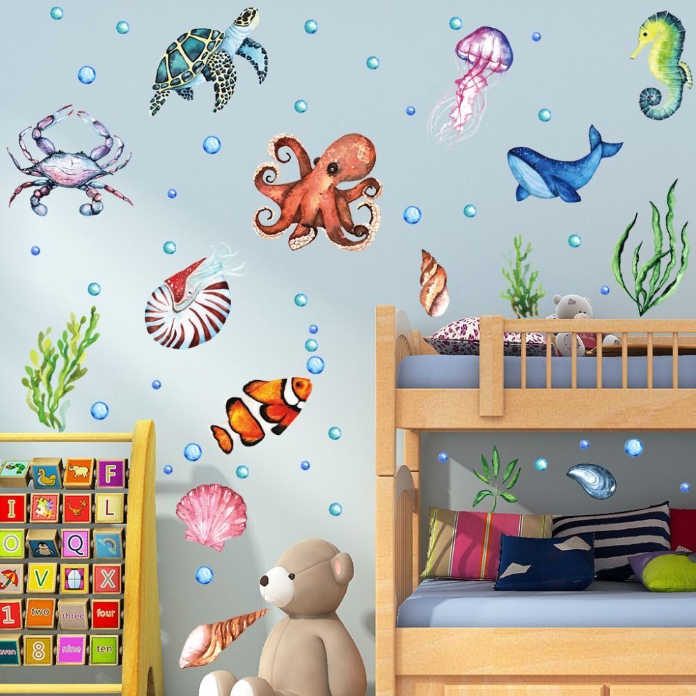 PVC Ocean Fish Wall Decals Waterproof Under The Sea Wall Decals Kids