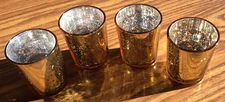 Volens Gold Lot of 4 Votive Candle Holders Speckled Mercury GLASS Tealight Used