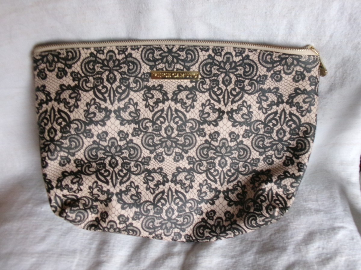 ⭐︎S⭐︎ Vince Camuto Black Lace Pattern Travel Large Zipper Cosmetic Bag