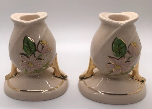 Vintage Hull Pottery Magnolia Candle Holders H-24