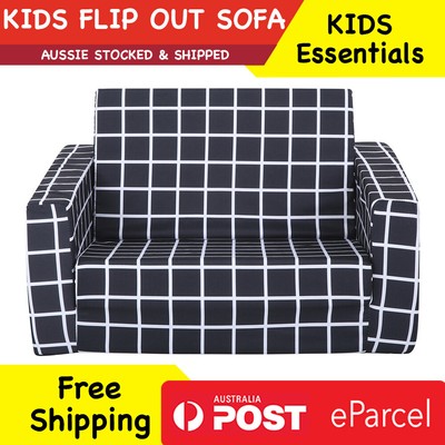 Kids Foam Chair Flip Fold Out Sofa Bed Lounge Modern Black Grid Print Design Ebay