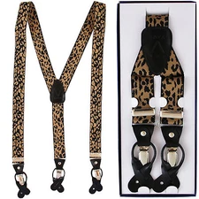 New in box Men's Suspender Leopard Brown Black elastic braces clips buttons