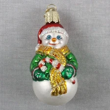 Old World Christmas CANDY CANE SNOWMAN Blown Glass Ornament Merck Family OWC 3"