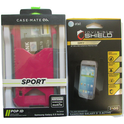 Case-Mate Samsung Galaxy S5 Active Pink Gray Sport Pop ID Case w'ZAGG Screen NIB