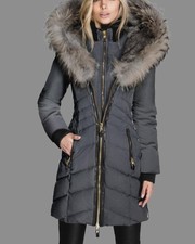 Nicole Benisti Leather Fox Fur Trim Down Puffer Coat