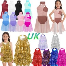 UK Girl's Sequins Leotard Dress Jazz Ballet Modern Dance Performance Costume