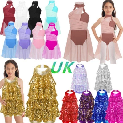 IEFIEL UK Girl's Sequins Leotard Dress Jazz Ballet Modern Dance Performance Costume