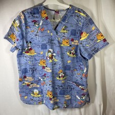 Wonderful World of Disney Large Halloween Scrub Top Purple Mickey Donald Goofy